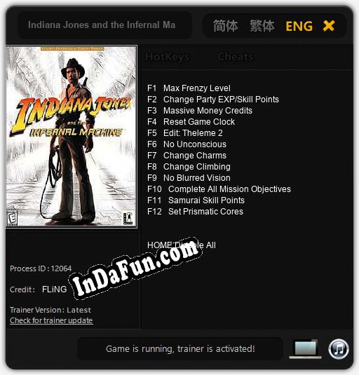 Indiana Jones and the Infernal Machine: TRAINER AND CHEATS (V1.0.44)