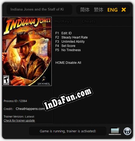 Trainer for Indiana Jones and the Staff of Kings [v1.0.8]