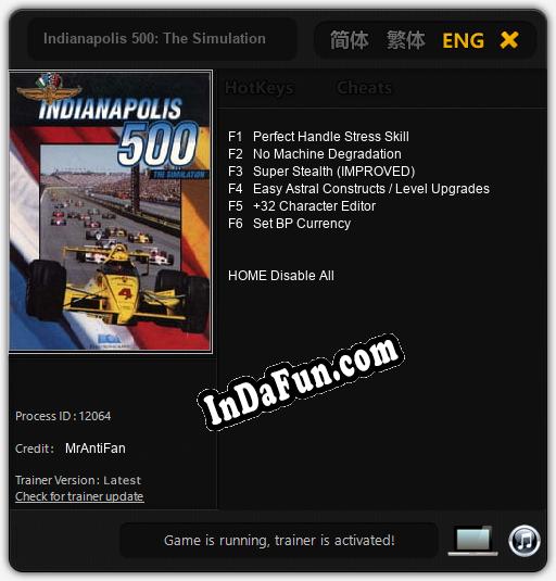 Indianapolis 500: The Simulation: TRAINER AND CHEATS (V1.0.28)