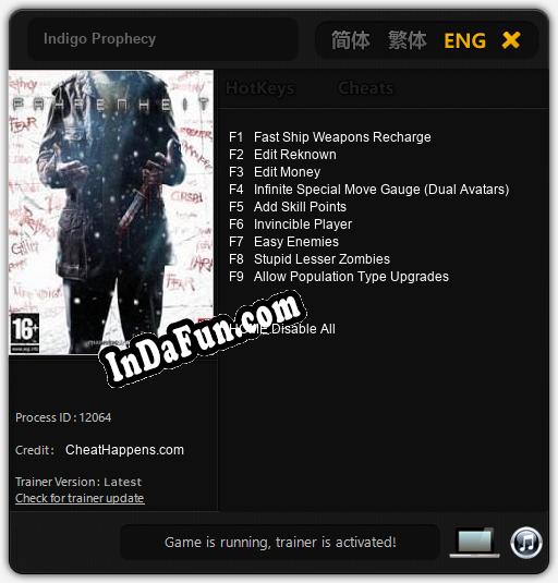 Indigo Prophecy: Cheats, Trainer +9 [CheatHappens.com]