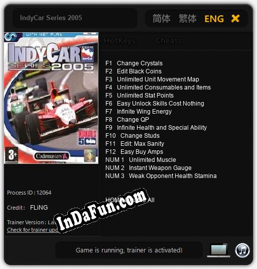 IndyCar Series 2005: Cheats, Trainer +15 [FLiNG]