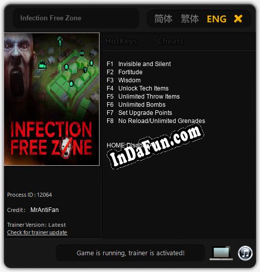 Infection Free Zone: Cheats, Trainer +8 [MrAntiFan]