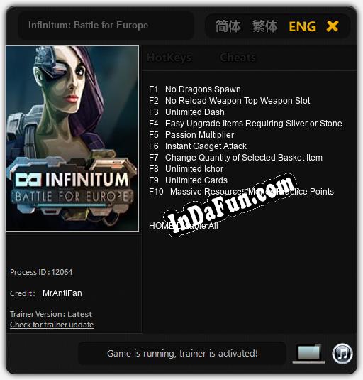 Trainer for Infinitum: Battle for Europe [v1.0.1]