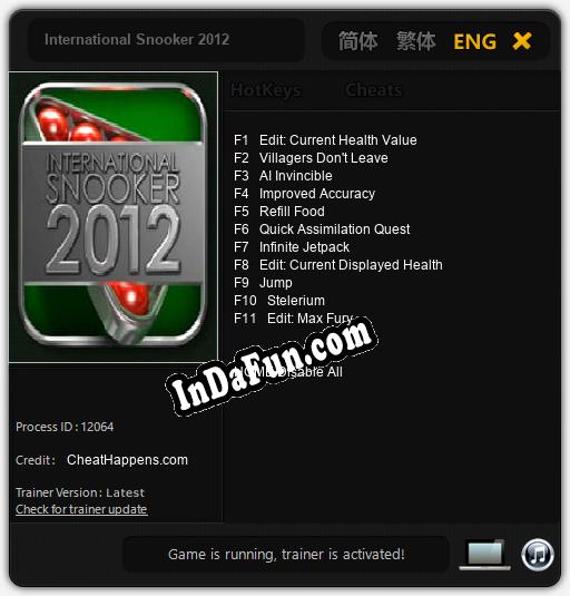 International Snooker 2012: Cheats, Trainer +11 [CheatHappens.com]