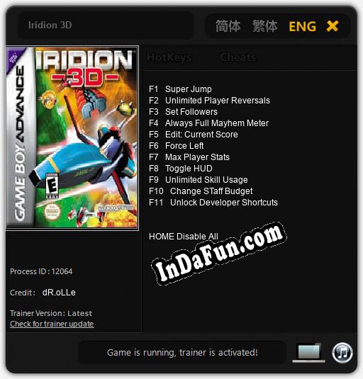 Trainer for Iridion 3D [v1.0.9]