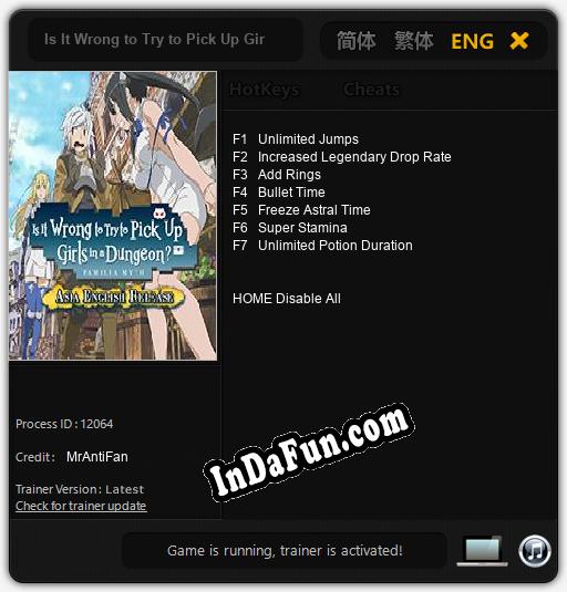 Is It Wrong to Try to Pick Up Girls in a Dungeon? Infinite Combate: TRAINER AND CHEATS (V1.0.36)