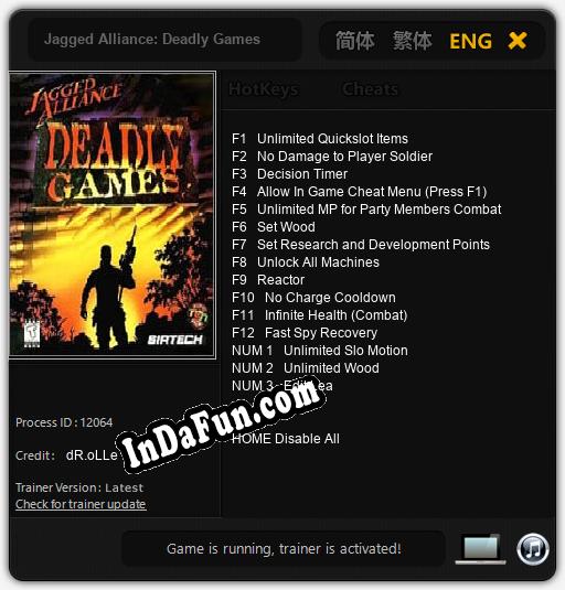 Trainer for Jagged Alliance: Deadly Games [v1.0.9]