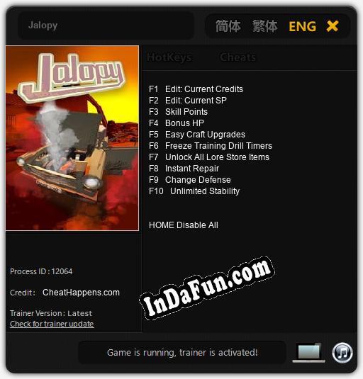 Jalopy: TRAINER AND CHEATS (V1.0.72)