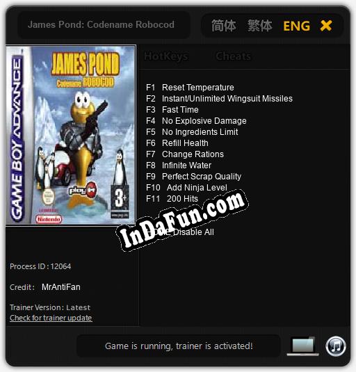 James Pond: Codename Robocod: TRAINER AND CHEATS (V1.0.72)