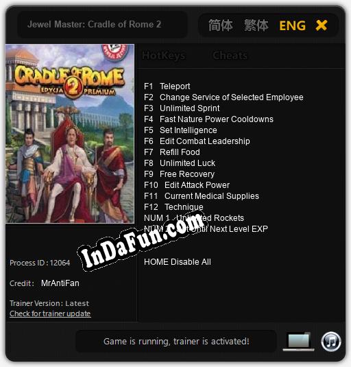 Jewel Master: Cradle of Rome 2: TRAINER AND CHEATS (V1.0.29)