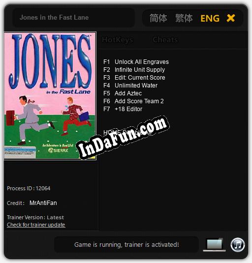 Jones in the Fast Lane: TRAINER AND CHEATS (V1.0.21)