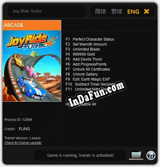 Joy Ride Turbo: Trainer +11 [v1.6]