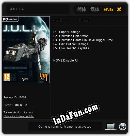 J.U.L.I.A.: TRAINER AND CHEATS (V1.0.25)