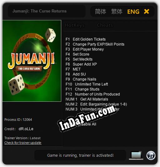 Jumanji: The Curse Returns: Cheats, Trainer +15 [dR.oLLe]