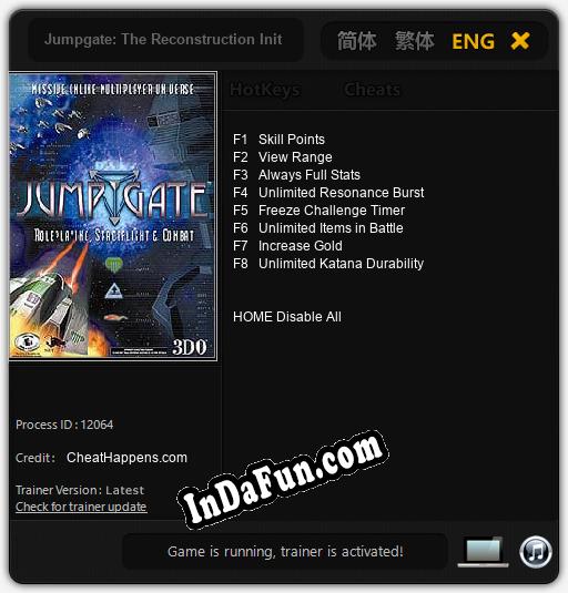 Jumpgate: The Reconstruction Initiative: Cheats, Trainer +8 [CheatHappens.com]