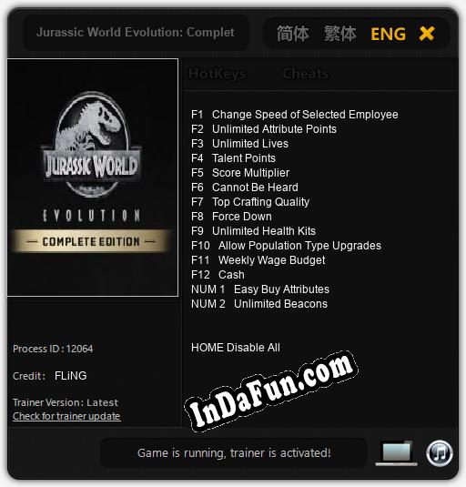 Jurassic World Evolution: Complete Edition: Cheats, Trainer +14 [FLiNG]