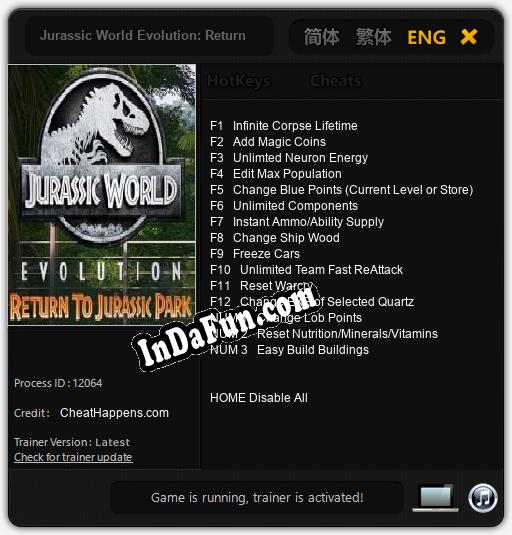 Jurassic World Evolution: Return to Jurassic Park: Cheats, Trainer +15 [CheatHappens.com]