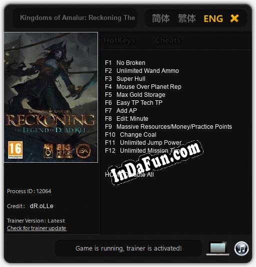 Trainer for Kingdoms of Amalur: Reckoning The Legend of Dead Kel [v1.0.6]