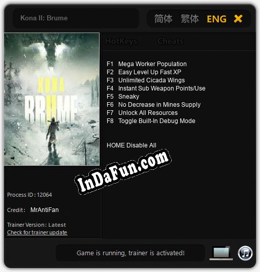 Kona II: Brume: Trainer +8 [v1.9]