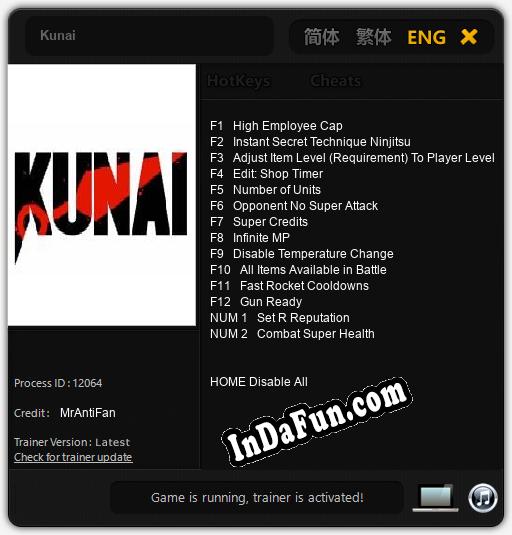 Kunai: TRAINER AND CHEATS (V1.0.39)