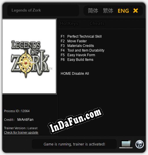 Trainer for Legends of Zork [v1.0.8]