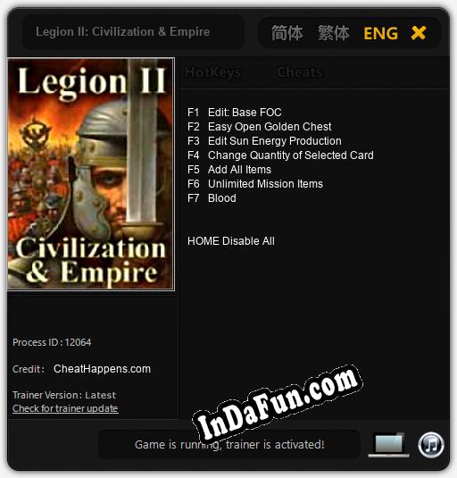 Legion II: Civilization & Empire: TRAINER AND CHEATS (V1.0.43)