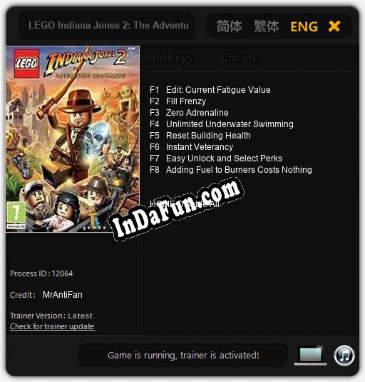 Trainer for LEGO Indiana Jones 2: The Adventure Continues [v1.0.2]