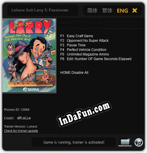 Leisure Suit Larry 5: Passionate Patti Does a Little Undercover Work: Cheats, Trainer +6 [dR.oLLe]