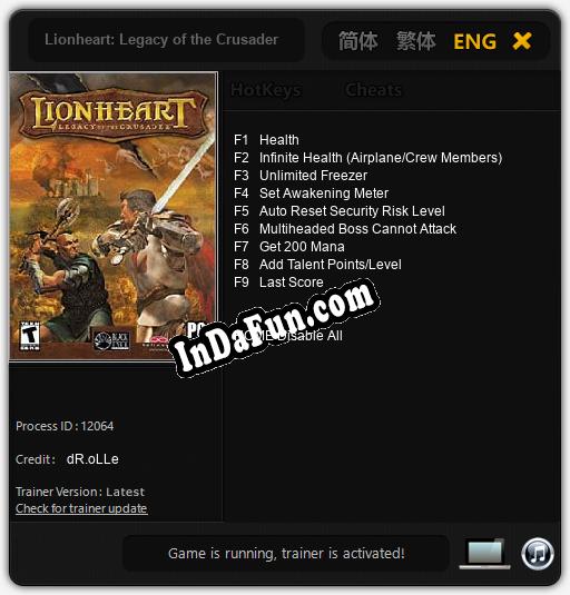 Lionheart: Legacy of the Crusader: TRAINER AND CHEATS (V1.0.13)