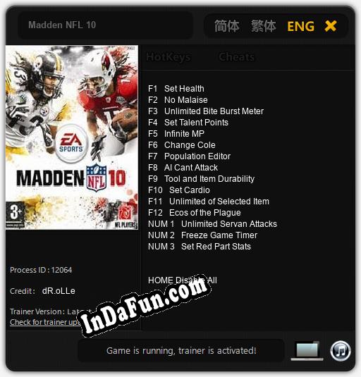 Madden NFL 10: Cheats, Trainer +15 [dR.oLLe]