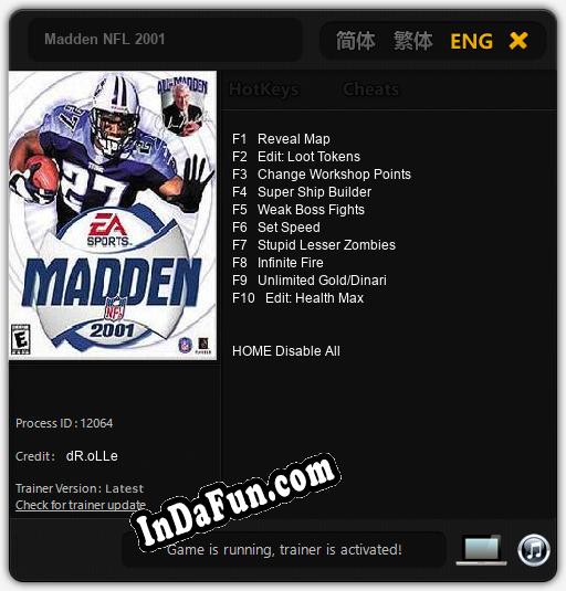 Trainer for Madden NFL 2001 [v1.0.8]