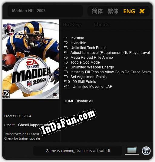 Trainer for Madden NFL 2003 [v1.0.3]