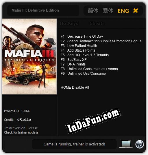 Mafia III: Definitive Edition: TRAINER AND CHEATS (V1.0.71)