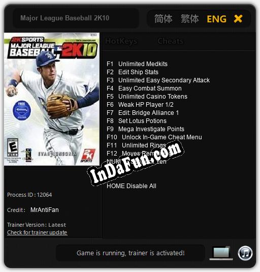 Major League Baseball 2K10: Trainer +13 [v1.2]