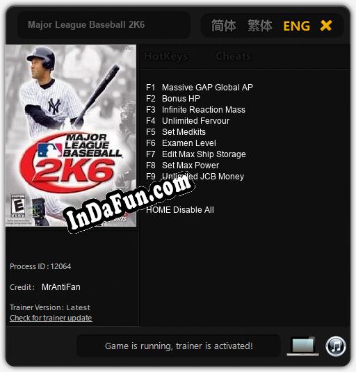 Major League Baseball 2K6: TRAINER AND CHEATS (V1.0.91)