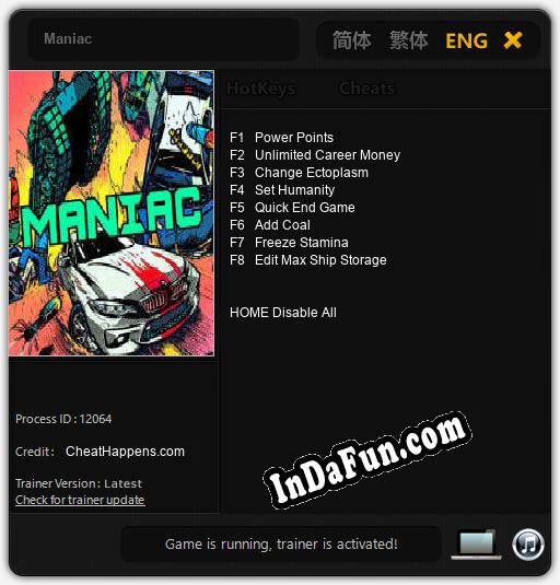 Maniac: TRAINER AND CHEATS (V1.0.62)