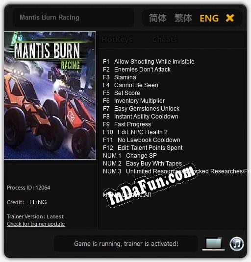Mantis Burn Racing: TRAINER AND CHEATS (V1.0.71)