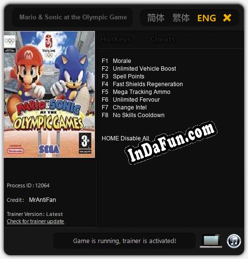 Trainer for Mario & Sonic at the Olympic Games [v1.0.3]