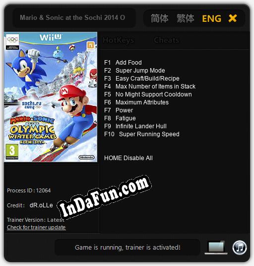 Mario & Sonic at the Sochi 2014 Olympic Winter Games: Cheats, Trainer +10 [dR.oLLe]