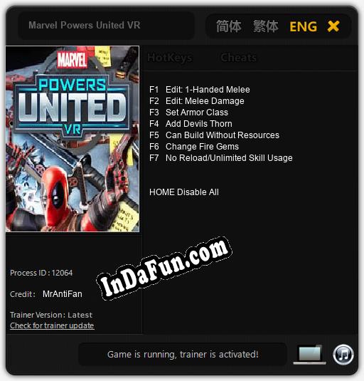Marvel Powers United VR: TRAINER AND CHEATS (V1.0.66)