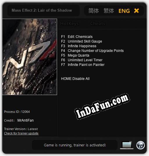 Mass Effect 2: Lair of the Shadow Broker: TRAINER AND CHEATS (V1.0.46)