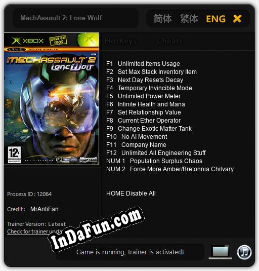 MechAssault 2: Lone Wolf: TRAINER AND CHEATS (V1.0.40)