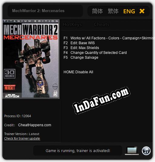 MechWarrior 2: Mercenaries: TRAINER AND CHEATS (V1.0.24)