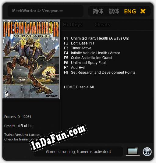 MechWarrior 4: Vengeance: TRAINER AND CHEATS (V1.0.57)