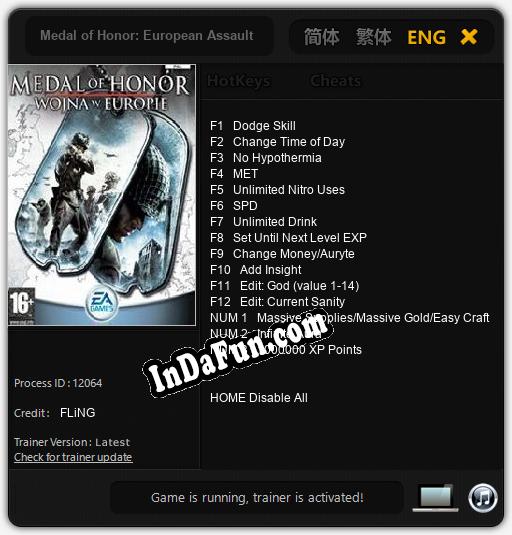 Medal of Honor: European Assault: TRAINER AND CHEATS (V1.0.91)