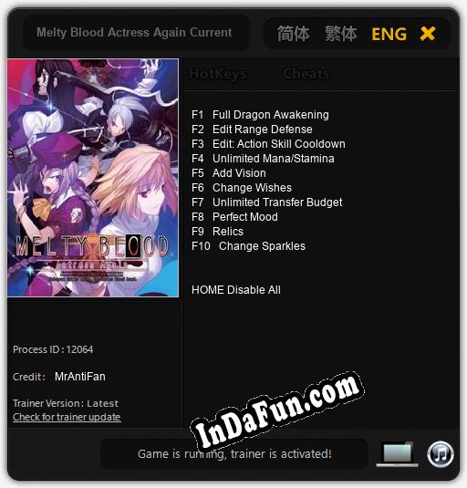 Melty Blood Actress Again Current Code: Trainer +10 [v1.5]