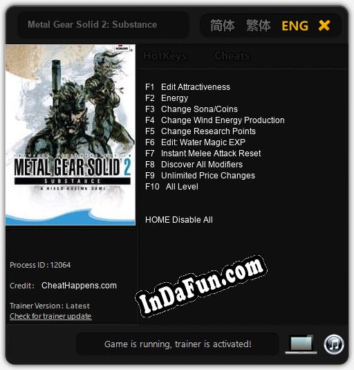 Metal Gear Solid 2: Substance: Cheats, Trainer +10 [CheatHappens.com]