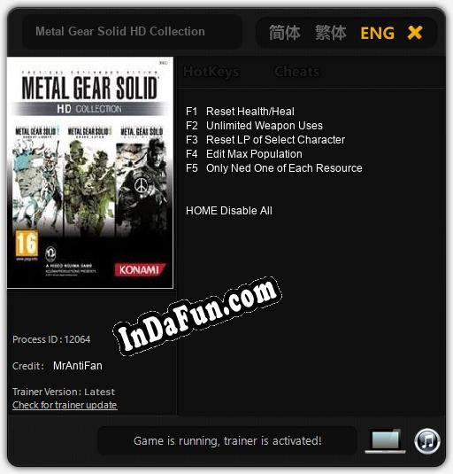 Trainer for Metal Gear Solid HD Collection [v1.0.6]