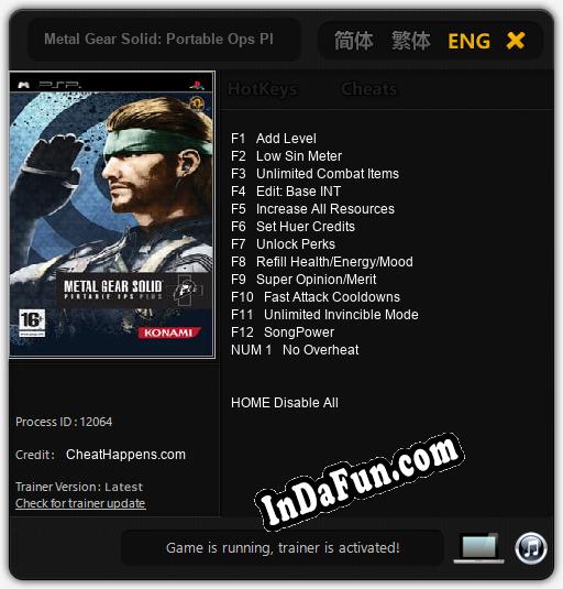 Metal Gear Solid: Portable Ops Plus: TRAINER AND CHEATS (V1.0.65)