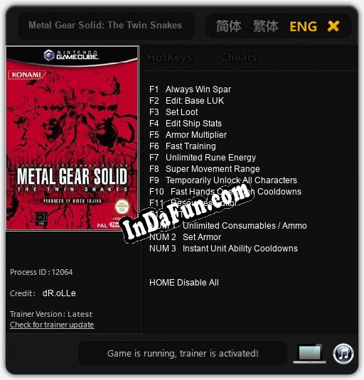 Metal Gear Solid: The Twin Snakes: TRAINER AND CHEATS (V1.0.61)